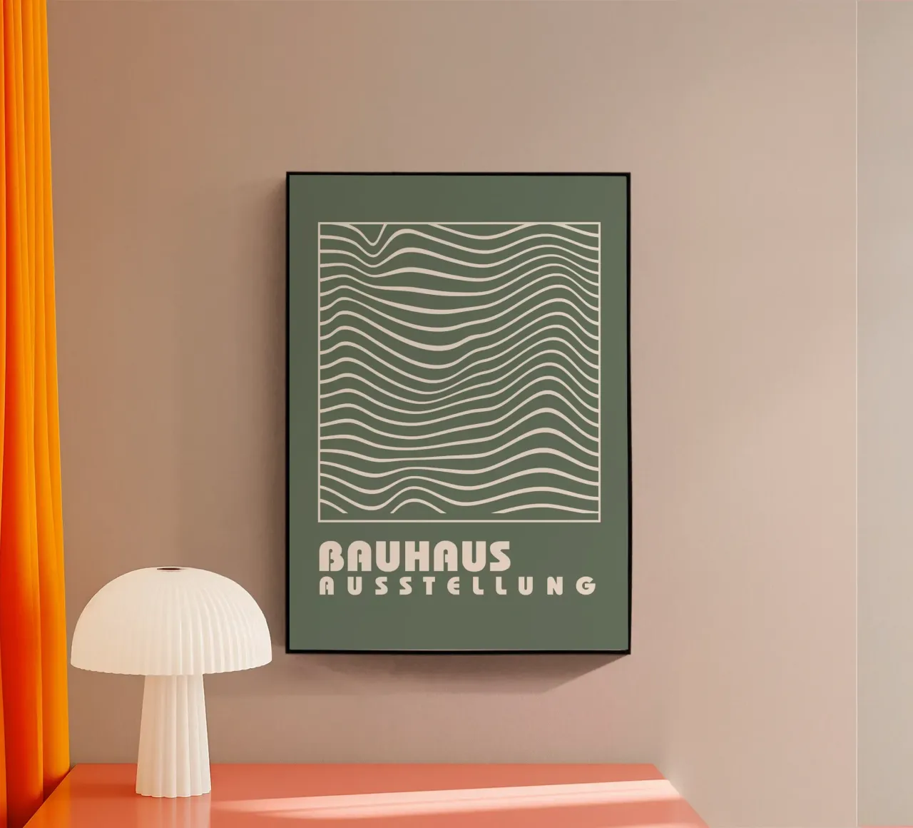 Poster per la mostra Bauhaus Verde salvia Op Art Linee ondulate Abstr plexiglass da Grungeo