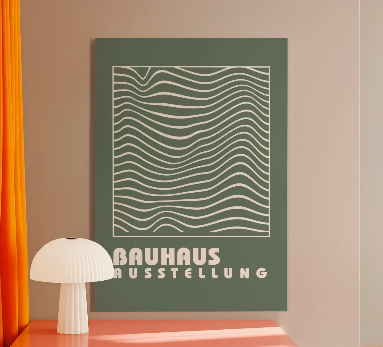 Poster per la mostra Bauhaus Verde salvia Op Art Linee ondulate Abstr plexiglass da Grungeo
