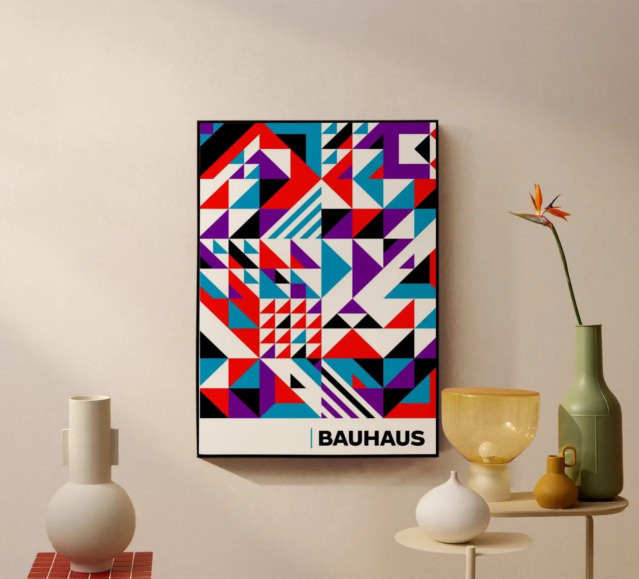 Bauhaus Abstracto Triángulos Geométricos Colores Primarios Maximali metacrilato de Grungeo