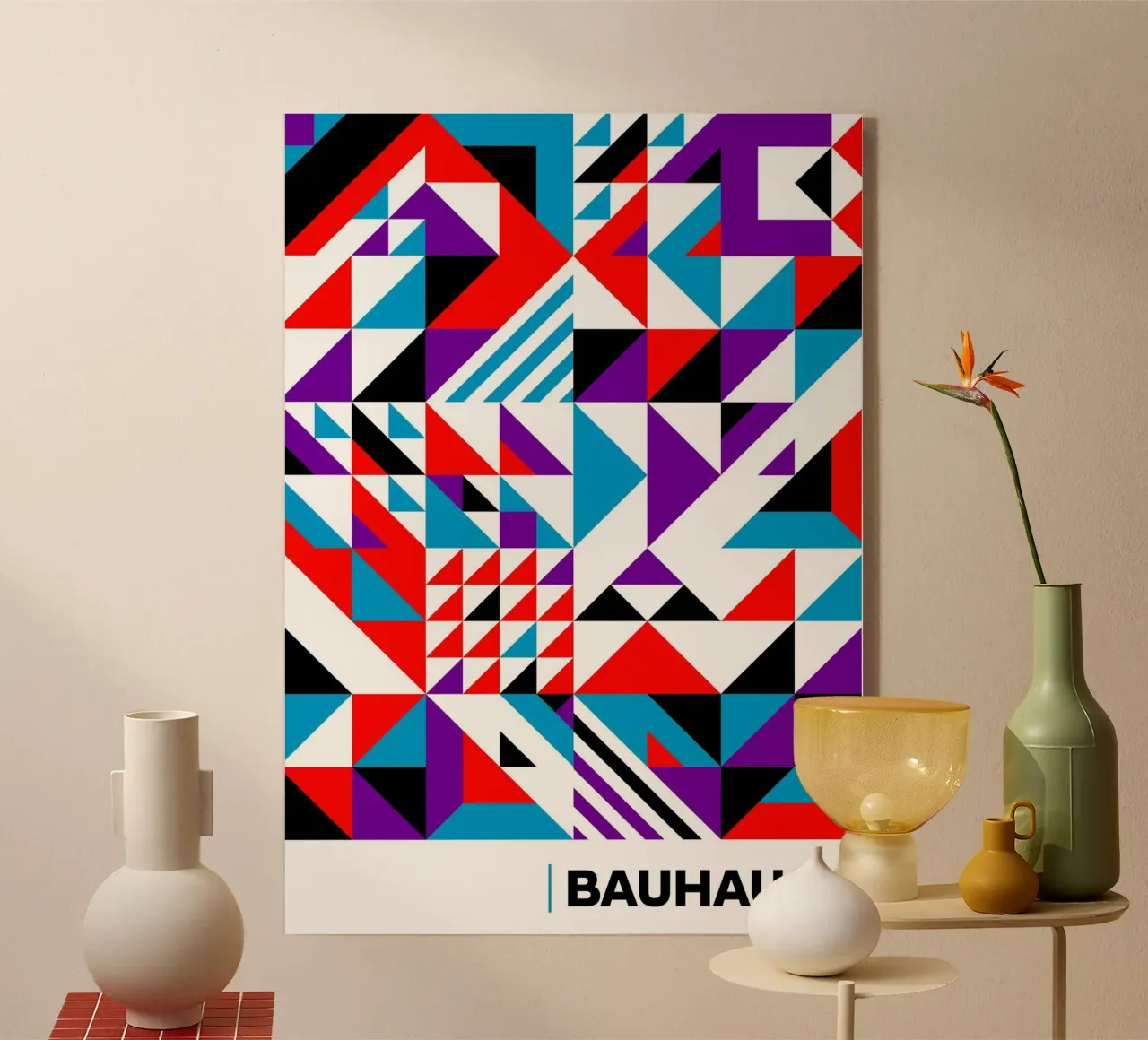 Bauhaus Abstracto Triángulos Geométricos Colores Primarios Maximali metacrilato de Grungeo