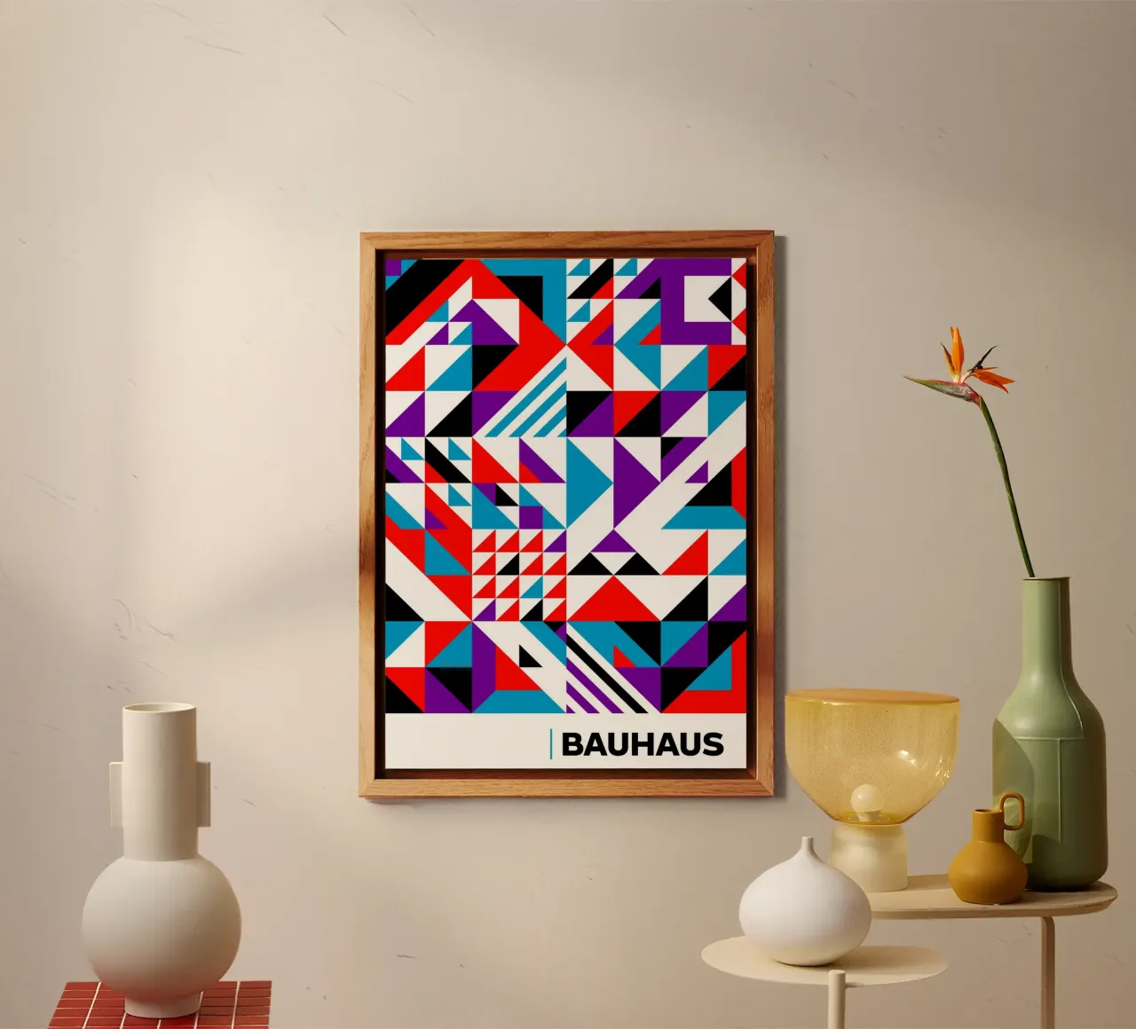 Bauhaus astratto geometrico triangoli colori primari Maximali pannello forex da Grungeo