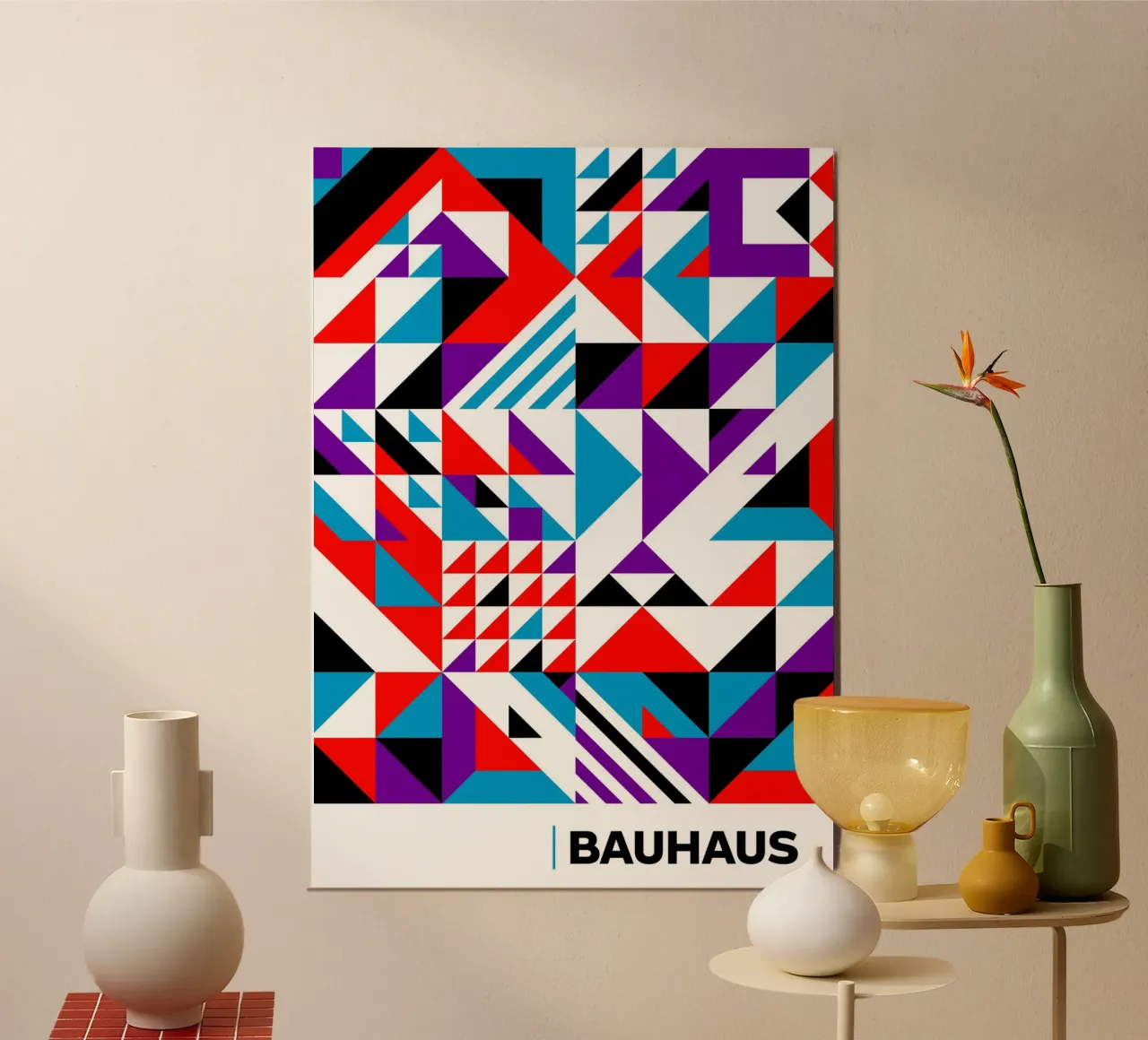 Bauhaus astratto geometrico triangoli colori primari Maximali pannello forex da Grungeo