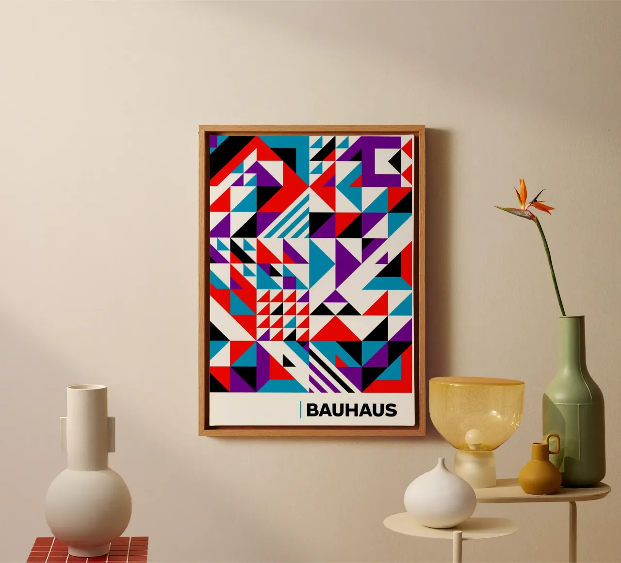 Bauhaus Abstract Geometric Triangles Primary Colors Maximali canvas by Grungeo