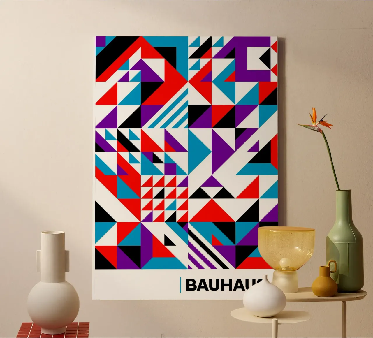 Bauhaus Abstract Geometric Triangles Primary Colors Maximali canvas by Grungeo