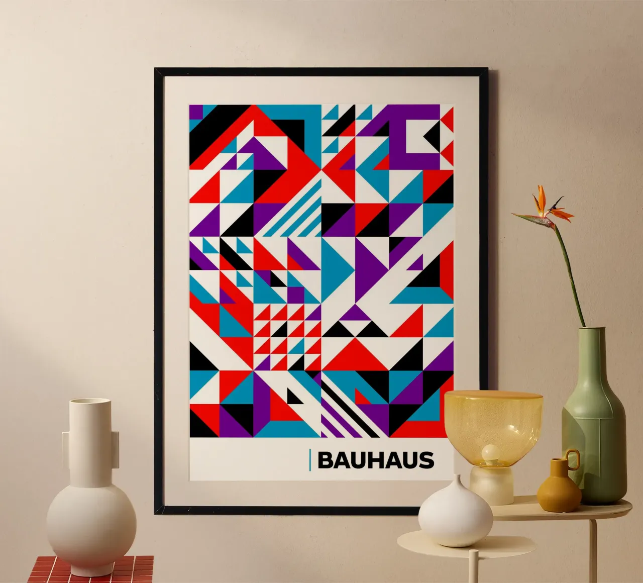 Bauhaus Abstract Geometric Triangles Primary Colors Maximali hahnemühle by Grungeo