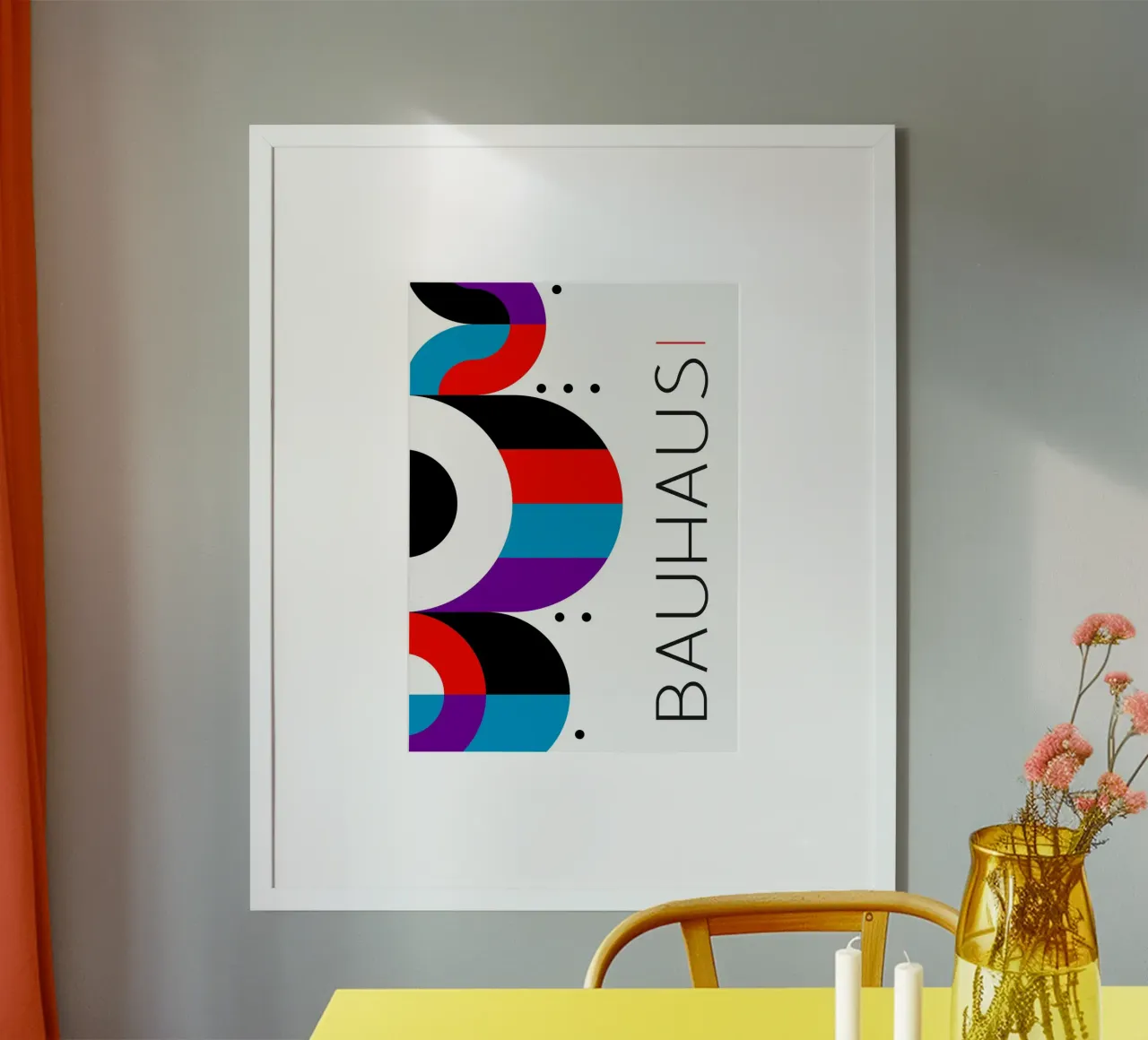 Bauhaus astratto cerchi rosso blu viola geometrico verticale carta hahnemühle da Grungeo