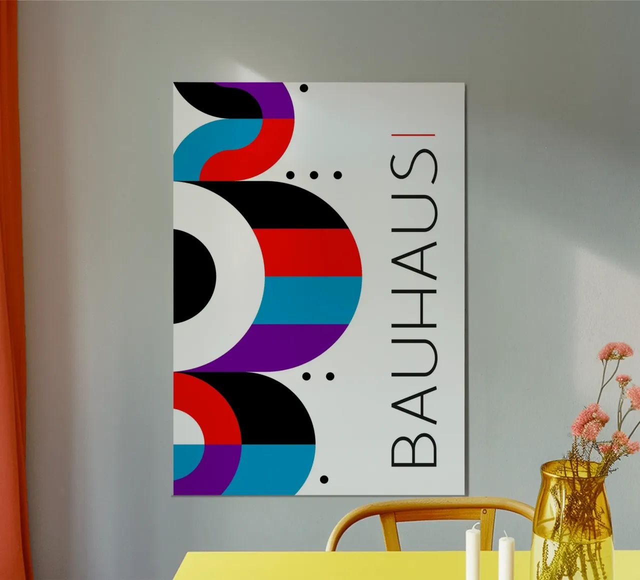 Bauhaus astratto cerchi rosso blu viola geometrico verticale carta hahnemühle da Grungeo