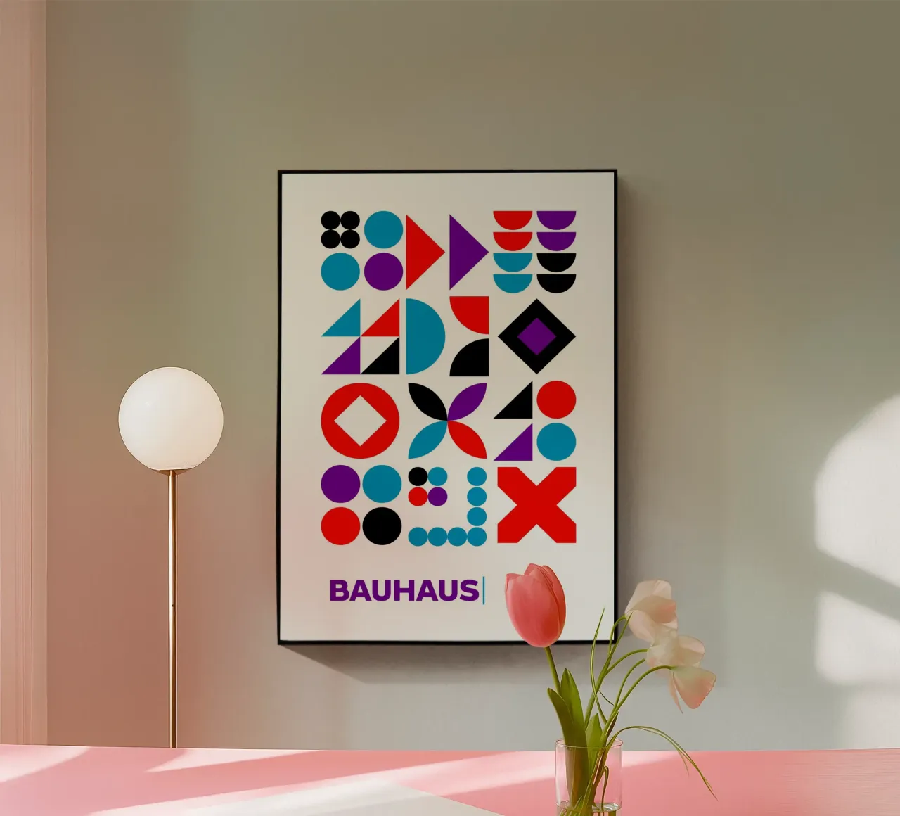 Bauhaus Abstracto Formas Geométricas Colores Primarios Modular Gri metacrilato de Grungeo