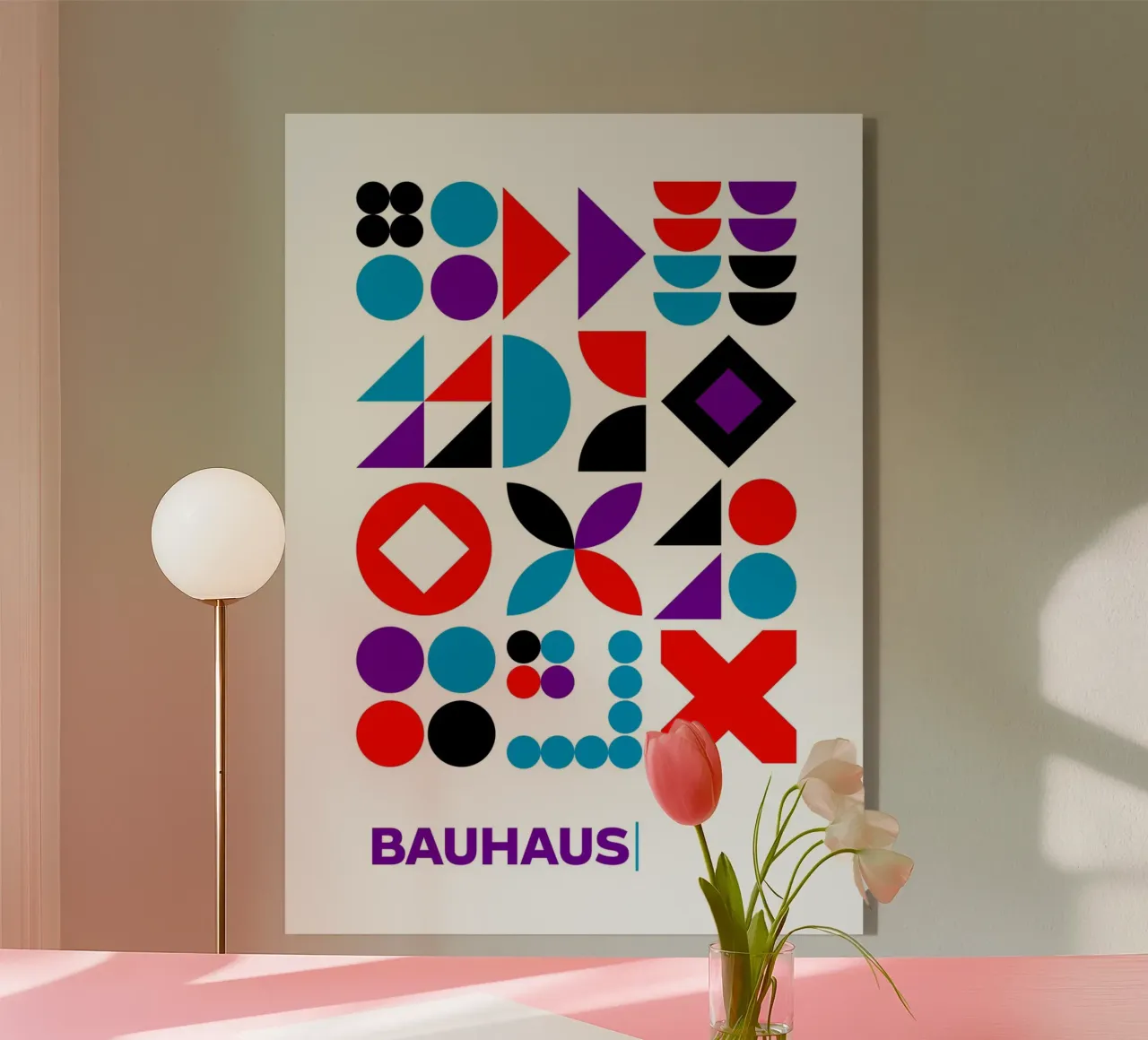 Bauhaus Abstracto Formas Geométricas Colores Primarios Modular Gri metacrilato de Grungeo