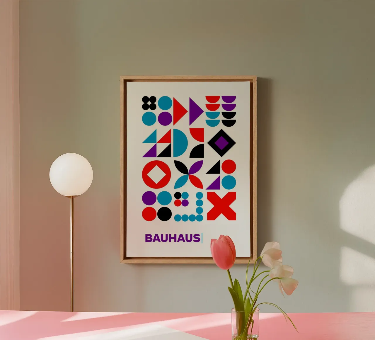Bauhaus Astratto Forme geometriche Colori primari Gri modulare tela da Grungeo