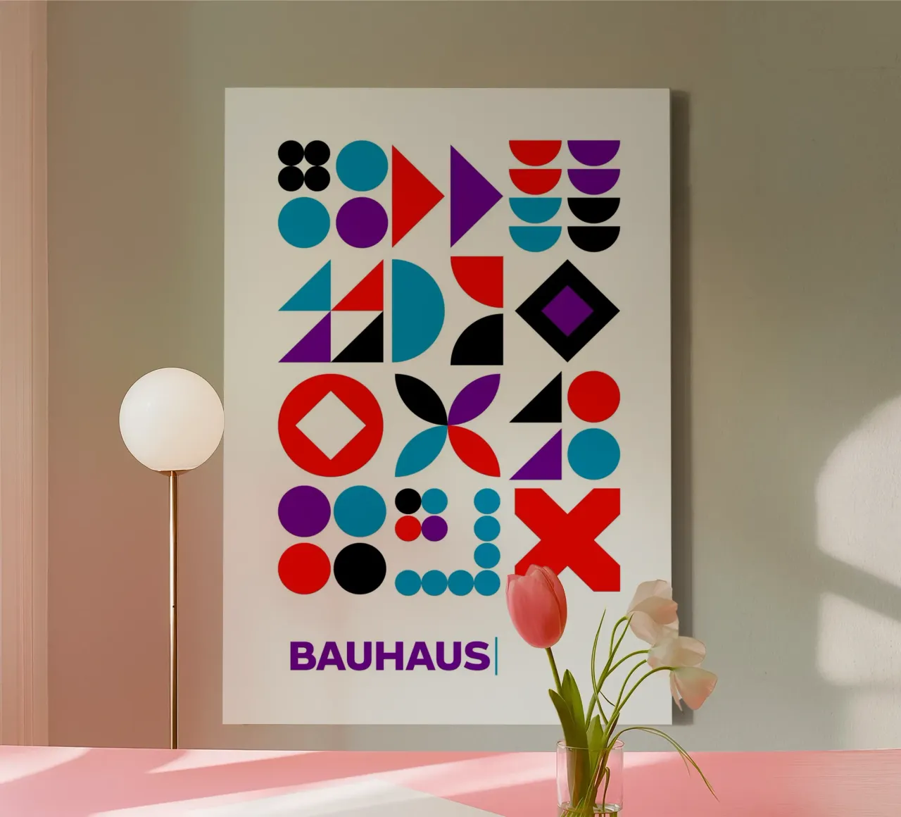 Bauhaus Astratto Forme geometriche Colori primari Gri modulare tela da Grungeo