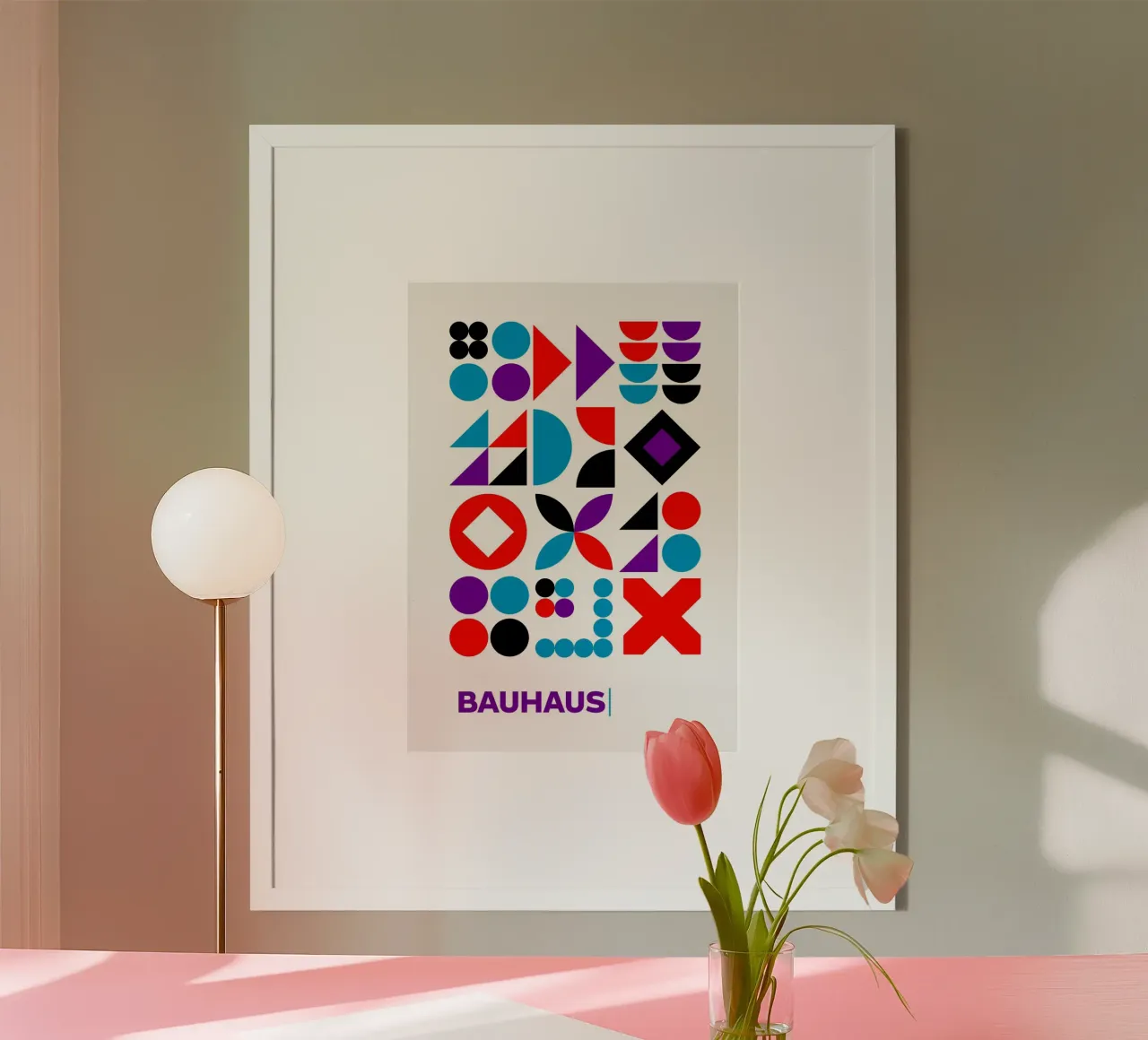 Bauhaus Astratto Forme geometriche Colori primari Gri modulare carta hahnemühle da Grungeo