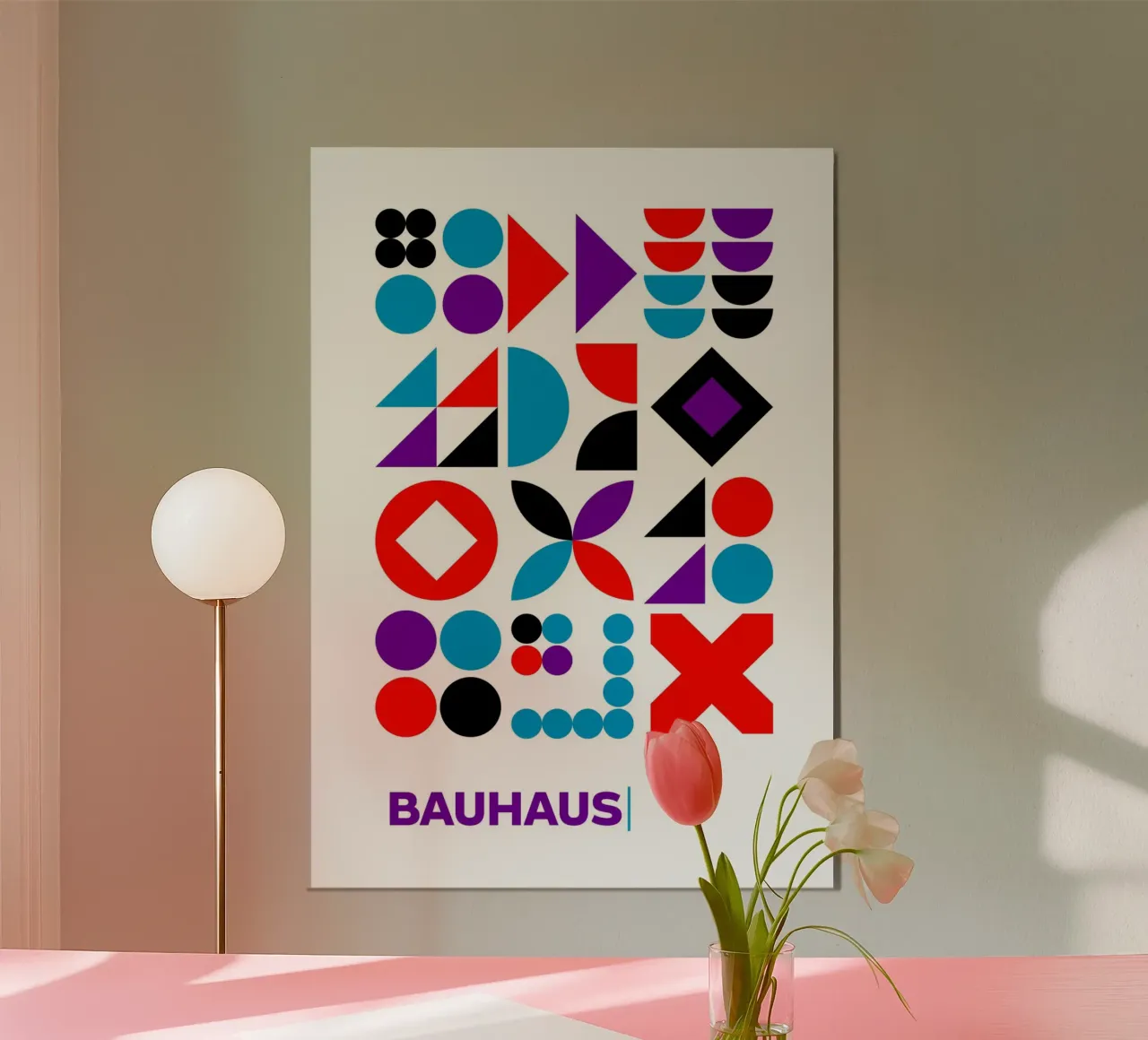 Bauhaus Astratto Forme geometriche Colori primari Gri modulare carta hahnemühle da Grungeo