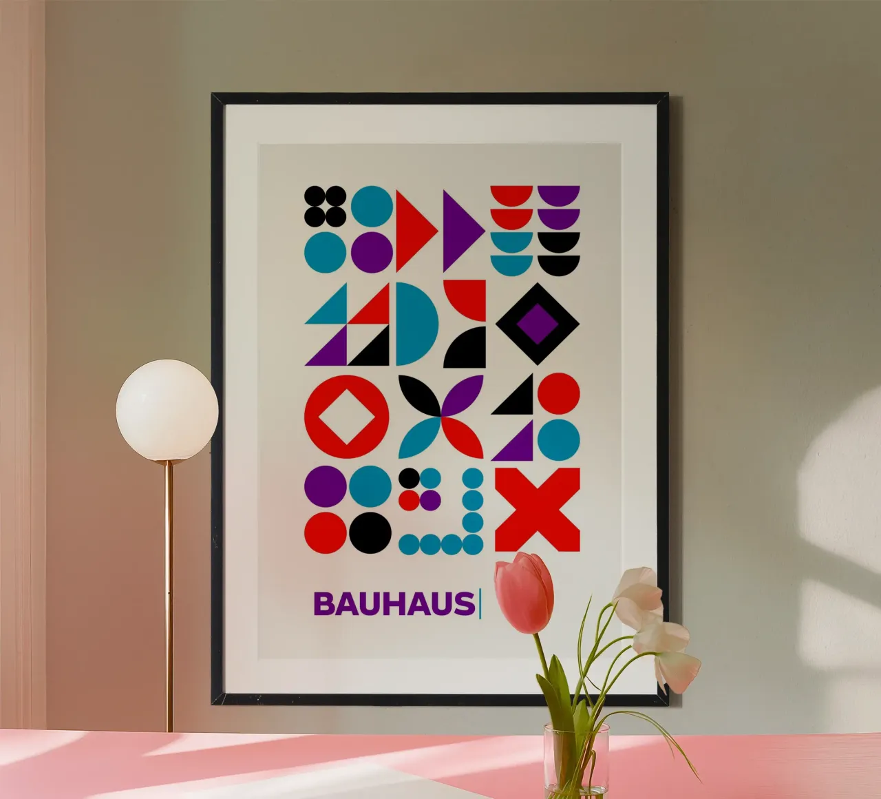 Bauhaus Astratto Forme geometriche Colori primari Gri modulare carta hahnemühle da Grungeo