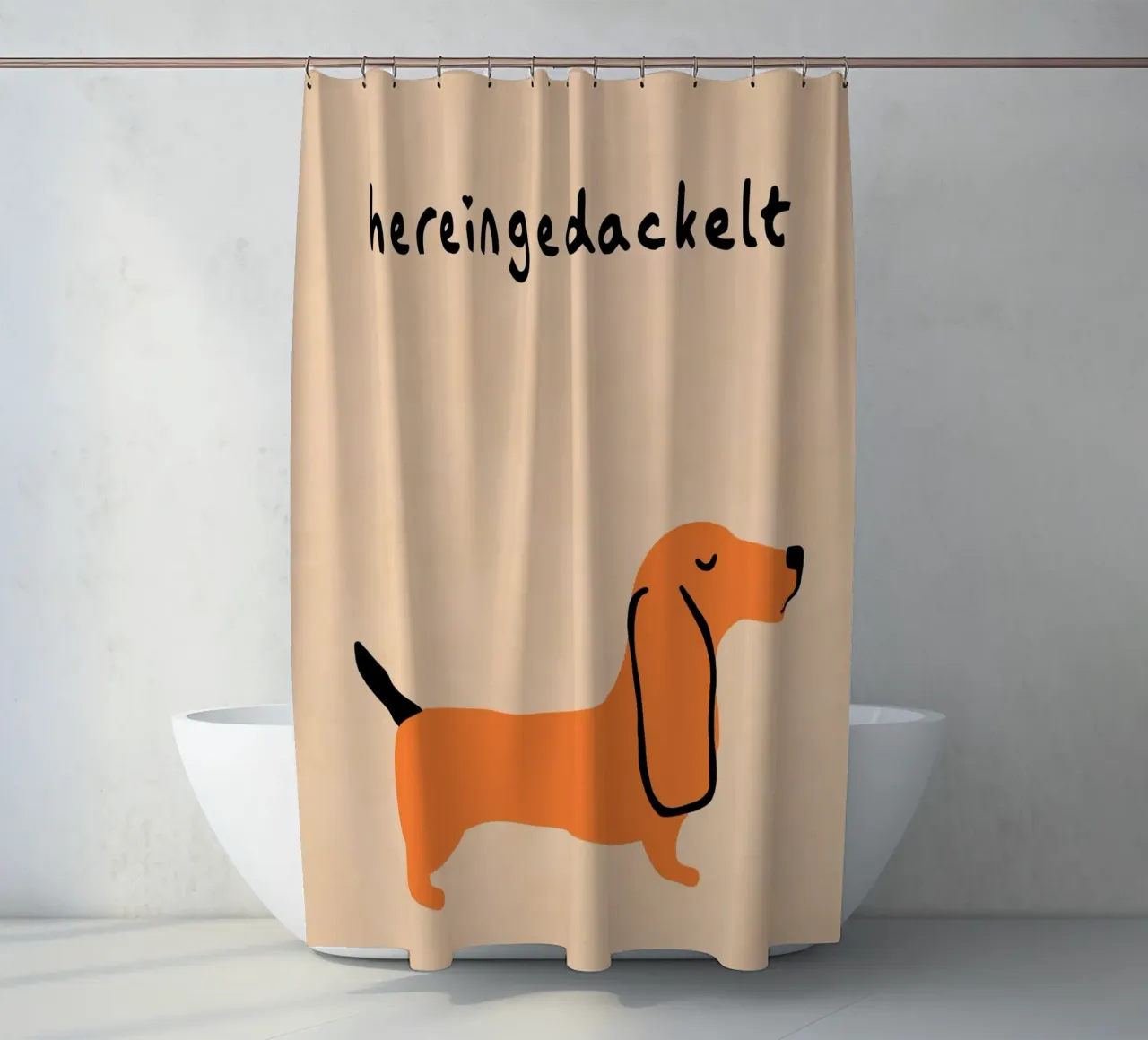 Hereingedackelt mit Humor Duschvorhang von Carina Pop & Pastell