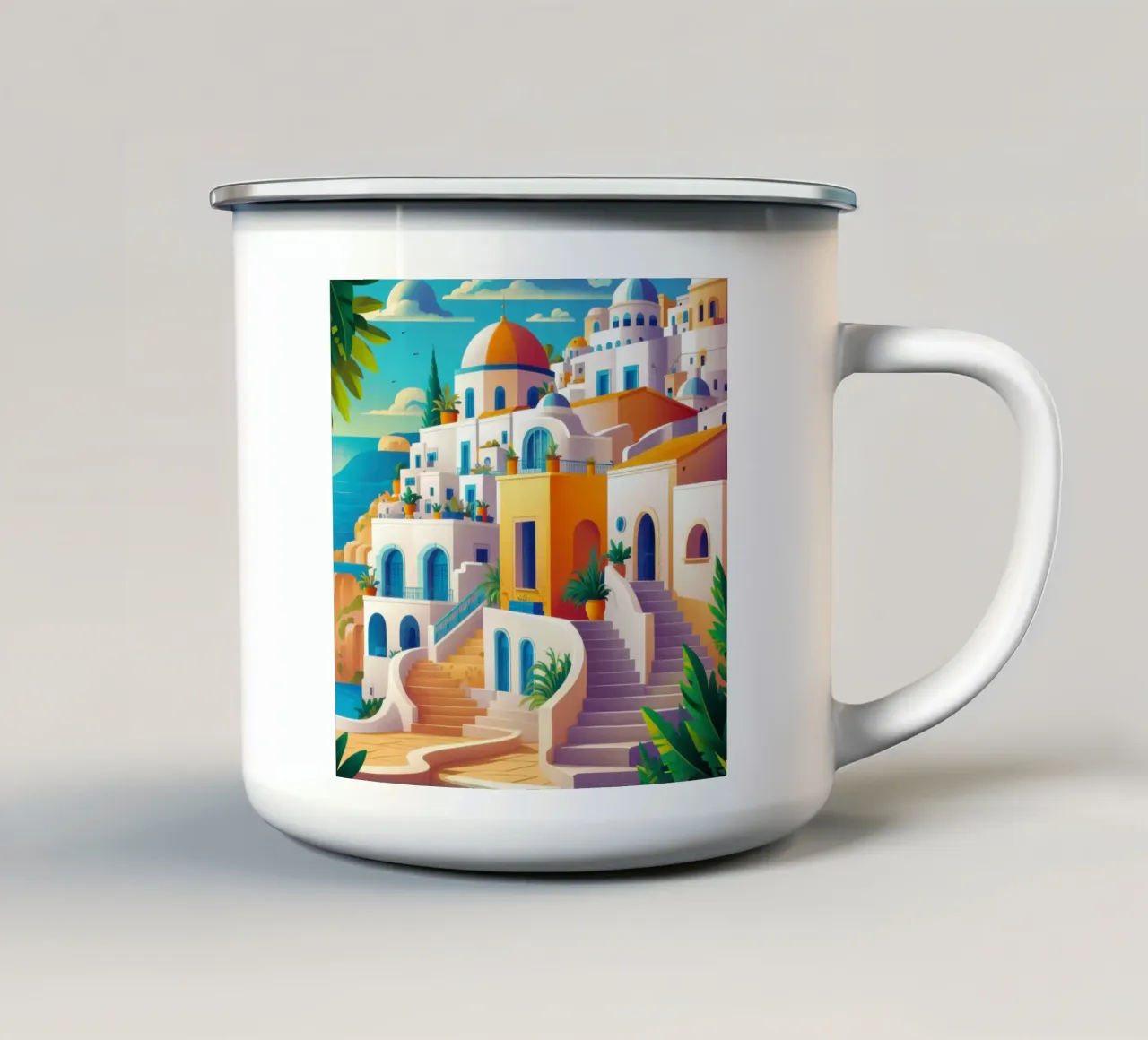 Idilliaco villaggio greco tazza in smalto da Sun Riser