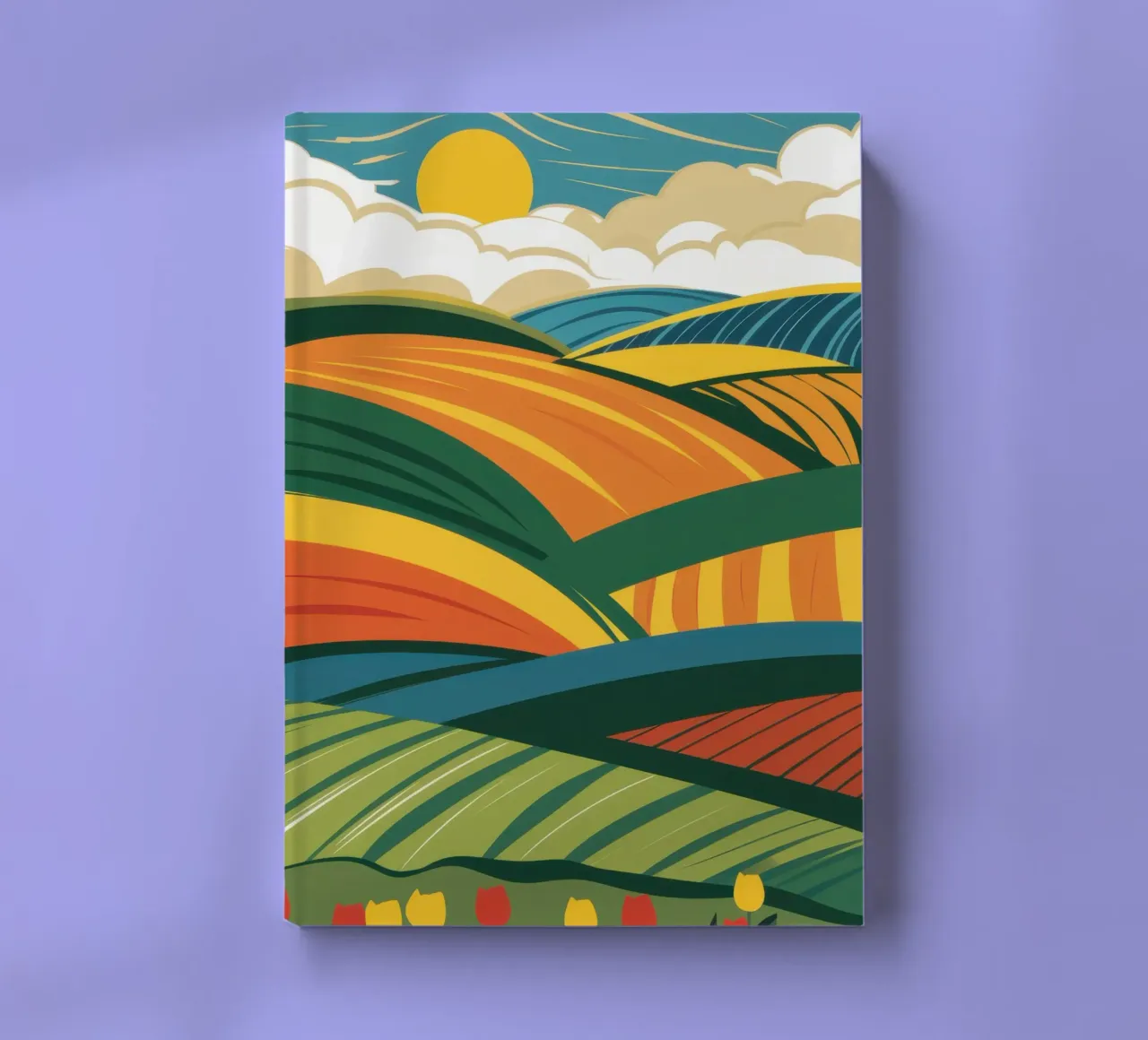 Üppige hügelige Felder Notizbuch von Sun Riser