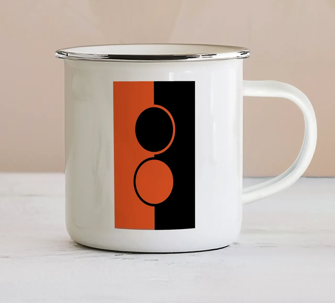 due cerchi arancione nero tazza in smalto da SADELA