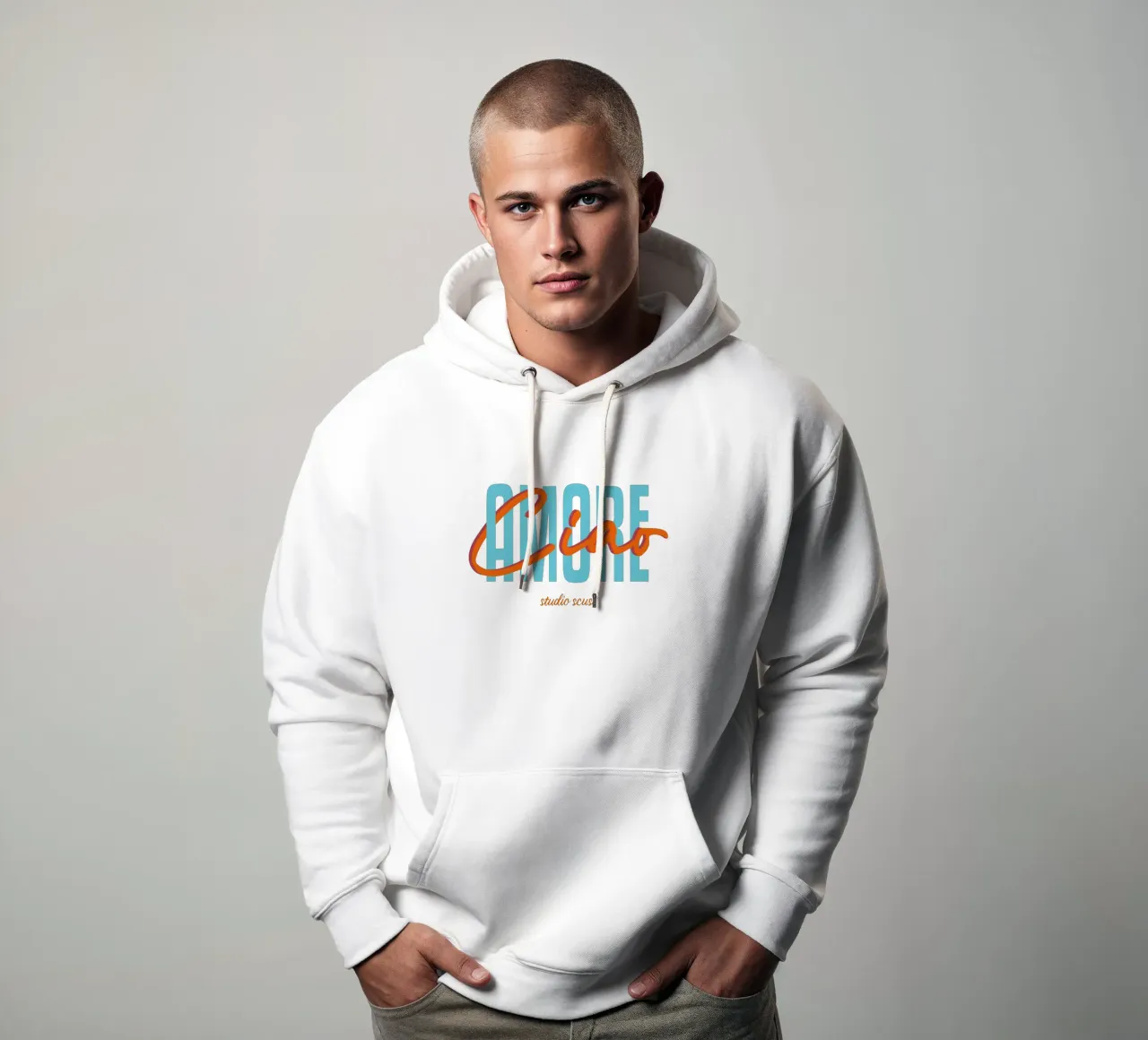 Ciao Amore Türkis Rot intrecciato sudadera con capucha de studio scusi