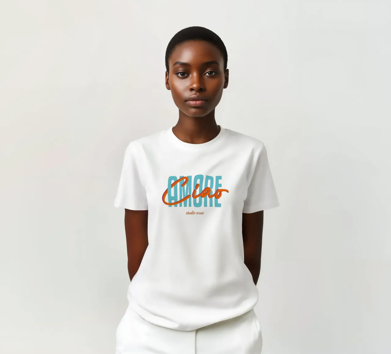 Ciao Amore Türkis Rot intrecciato t-shirt da studio scusi