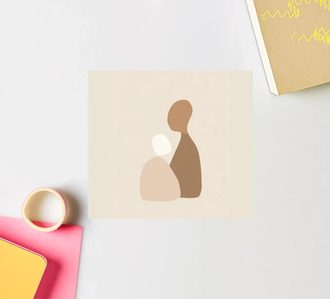 Ensemble - Art abstrait minimal de formes dans des couleurs neutres autocollant de Aralyn