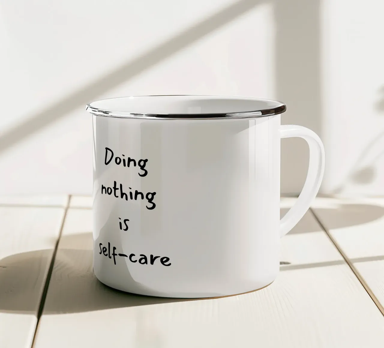 Citazione sulla cura di sé tazza in smalto da Imaginative