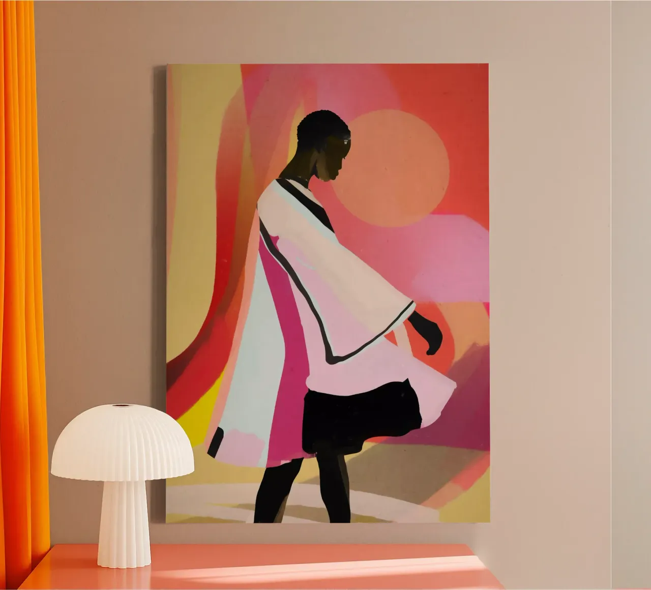 Abstracte kunst zonsondergang Meisje 3 canvas met Baklijst van ThingDesign