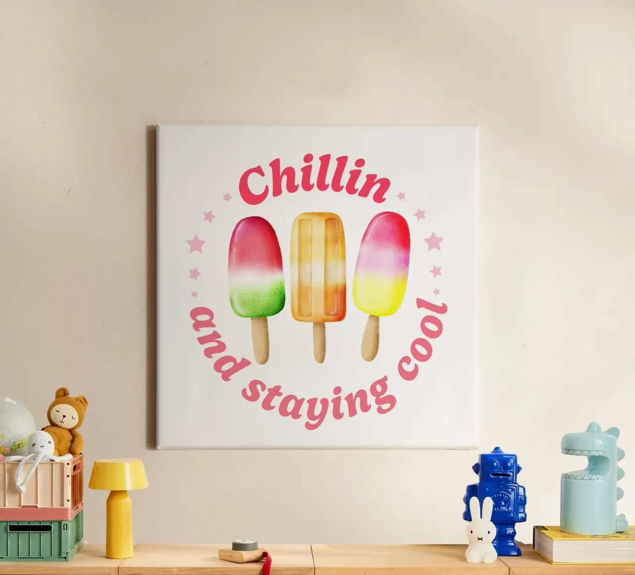 Chillin en koel blijven. Sommer und Eis. canvas met Baklijst van CalliLetters