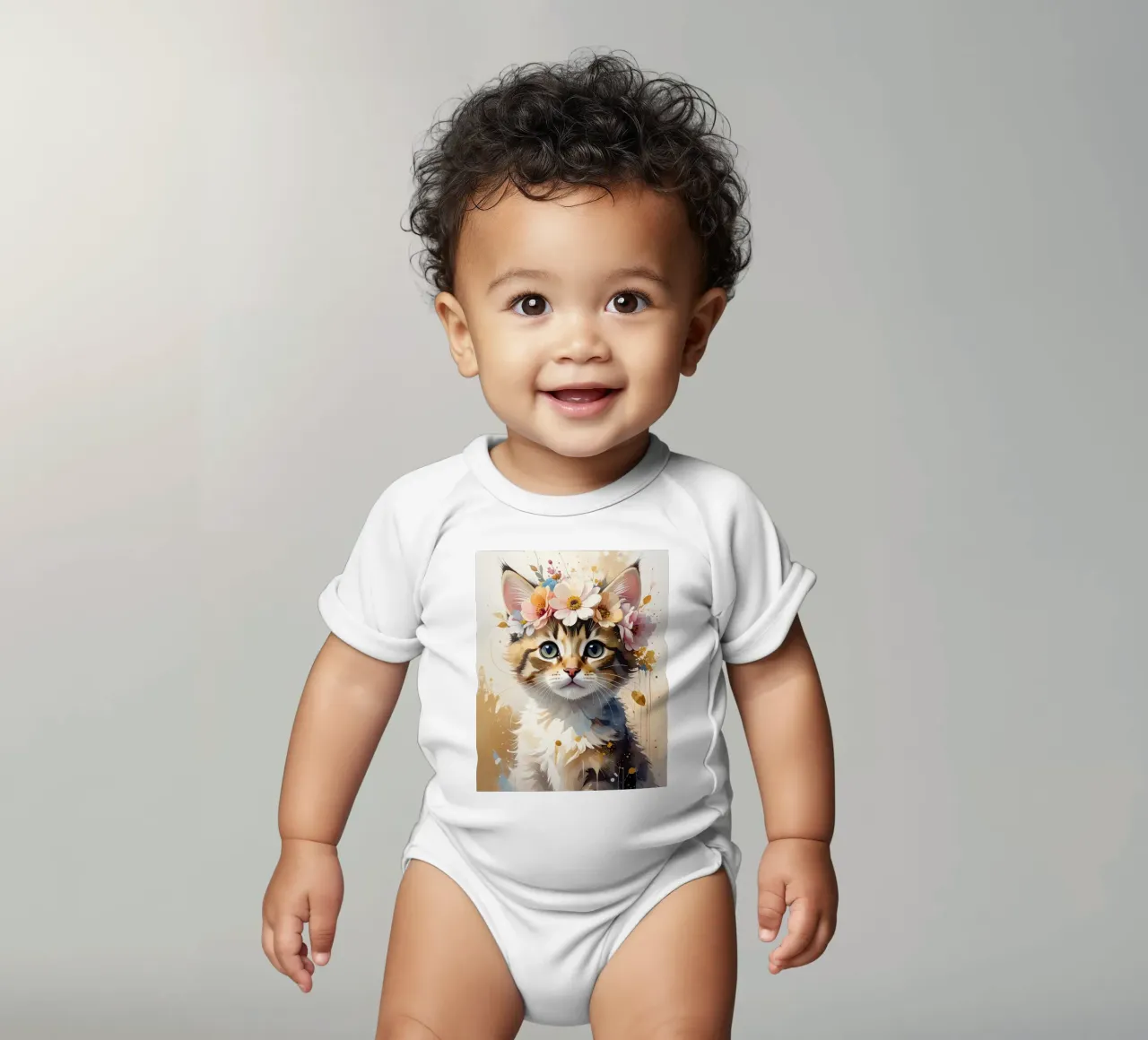 Das verträumte kleine Kätzchen Kurzarm Babybody von Katalier (Kids)
