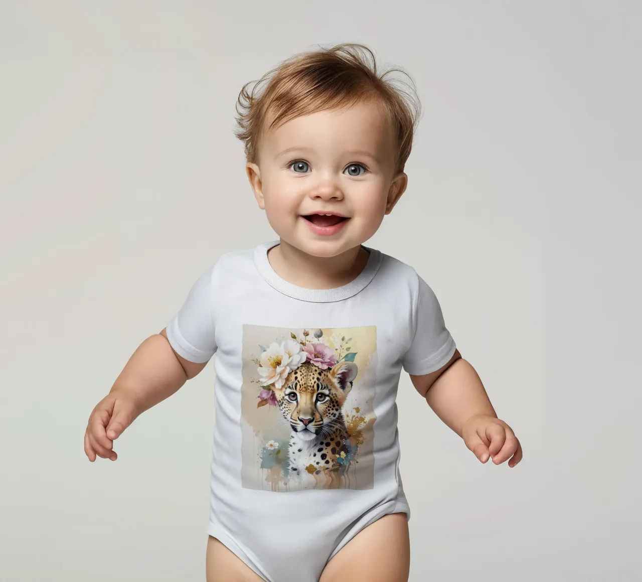 Die verträumte kleine Leopardin Kurzarm Babybody von Katalier (Kids)