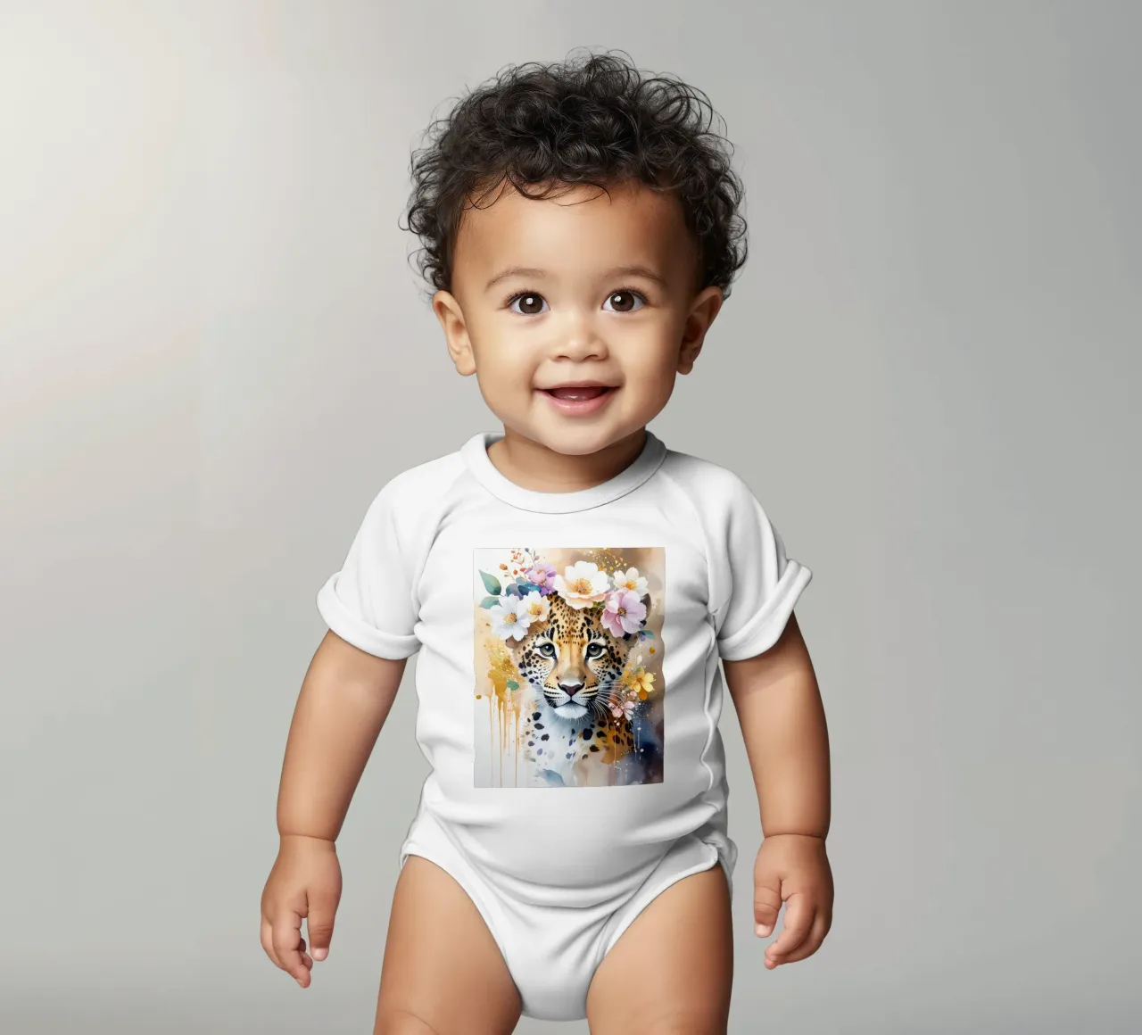 Die verträumte Leopardin Kurzarm Babybody von Katalier (Kids)