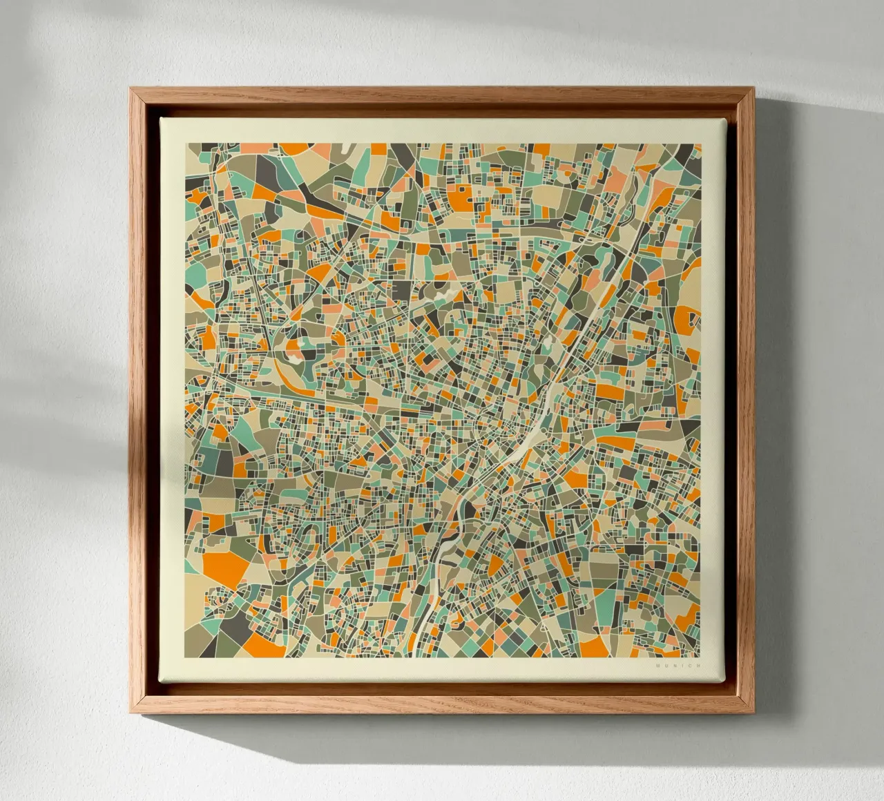 Munich Map canvas with Floater frame by Jazzberry Blue