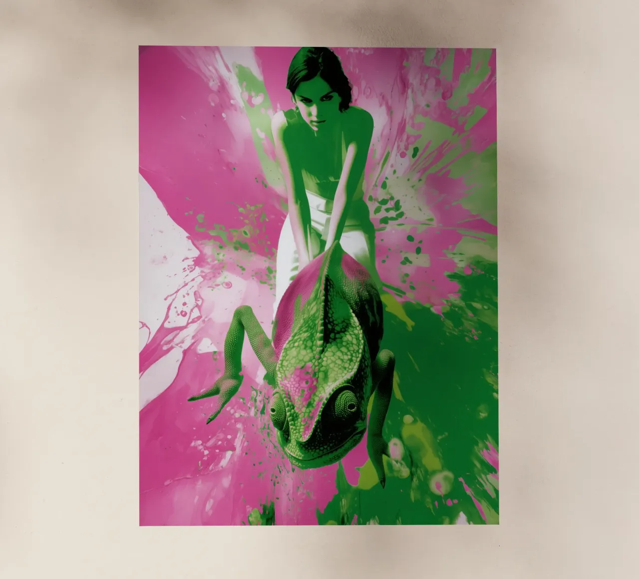 Donna camaleonte | Action Painting in rosa e verde pellicola backlit da Autofocus