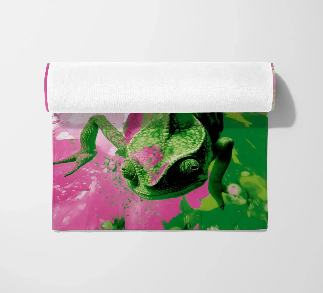 Donna camaleonte | Action Painting in rosa e verde telo mare da Autofocus