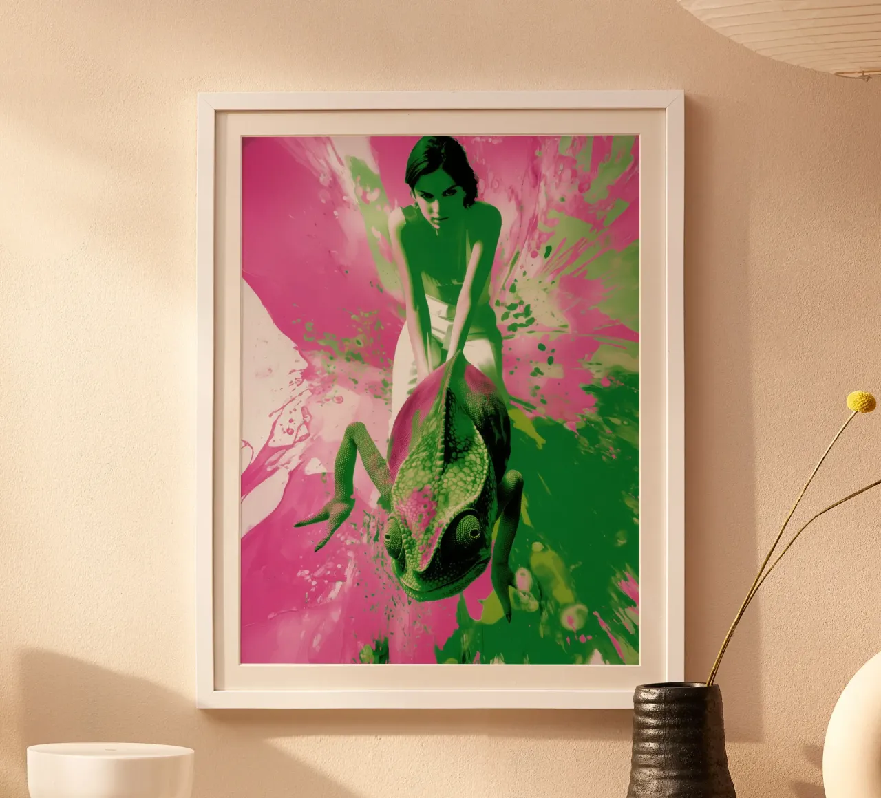 Donna camaleonte | Action Painting in rosa e verde carta hahnemühle da Autofocus