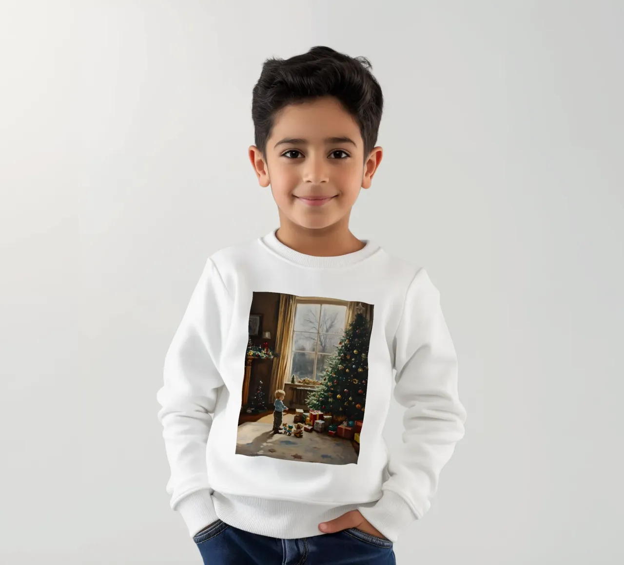 Bambino davanti all'albero di Natale felpa bambino da Christmas Vibes 2025