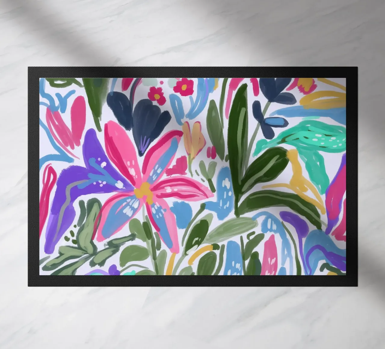 Radiance in Bloom : Une symphonie florale abstraite d'épingles joyeuses paillasson de mysteriouscoco