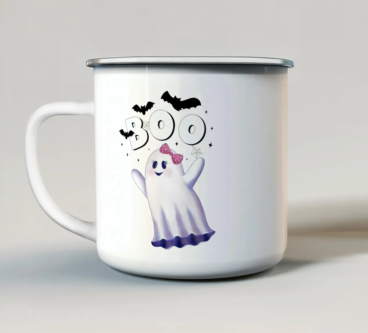 Boo. La hora de las brujas y Halloween. taza de esmalte de CalliLetters