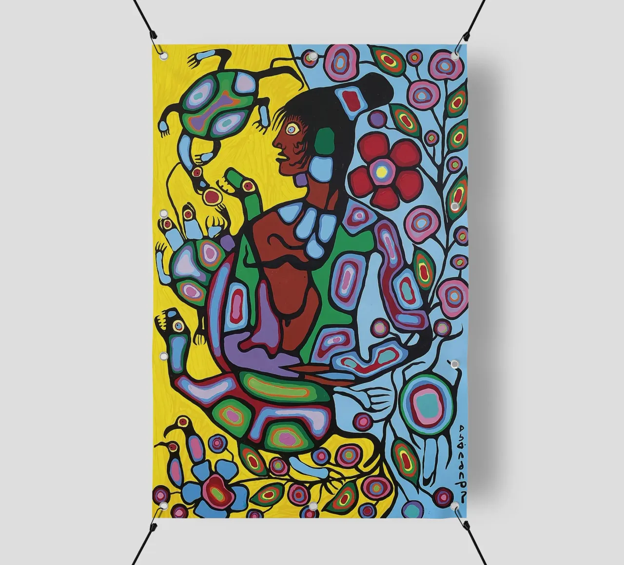 Norval Morrisseau Sciamano e tartarughe telo in pvc da Riley Art Studio