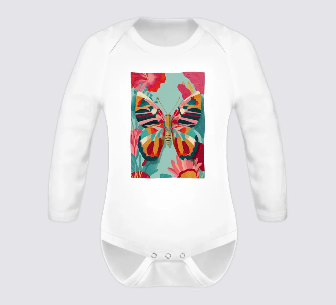Portrait of a Butterfly in Bloom body neonato maniche lunghe da Luca