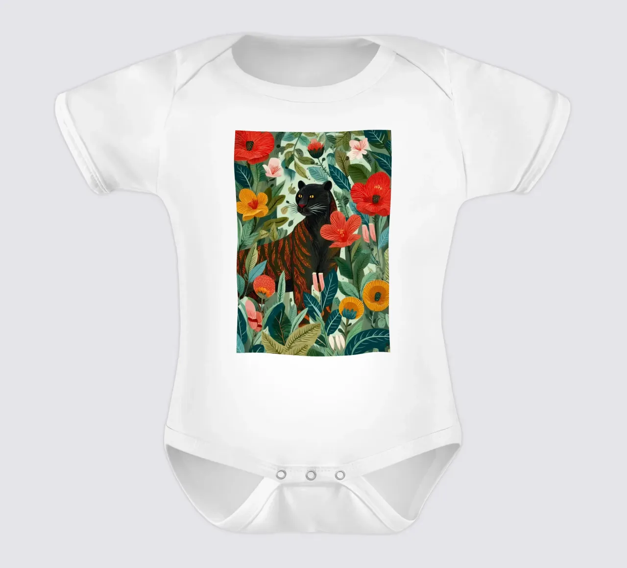 Portrait of a Panther in Bloom I short-sleeve baby romper by Luca