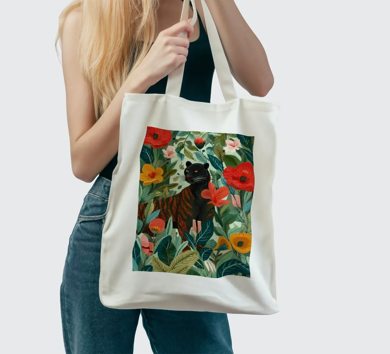 Portrait of a Panther in Bloom I borsa in juta da Luca