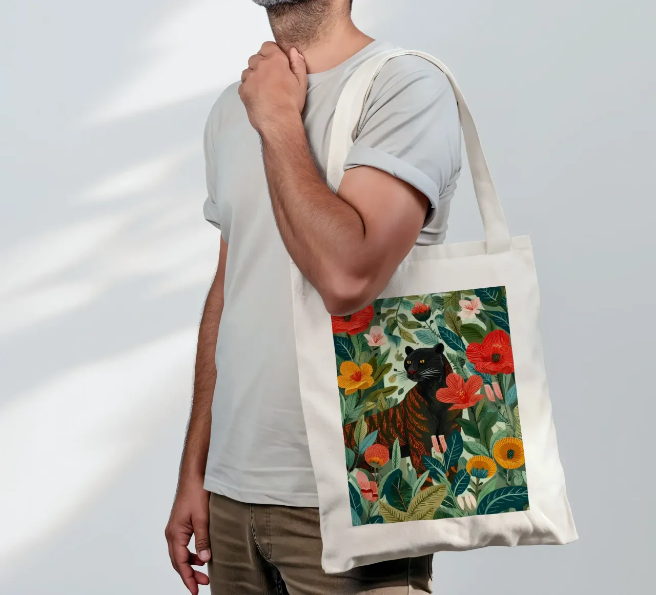 Portrait of a Panther in Bloom I borsa in juta da Luca