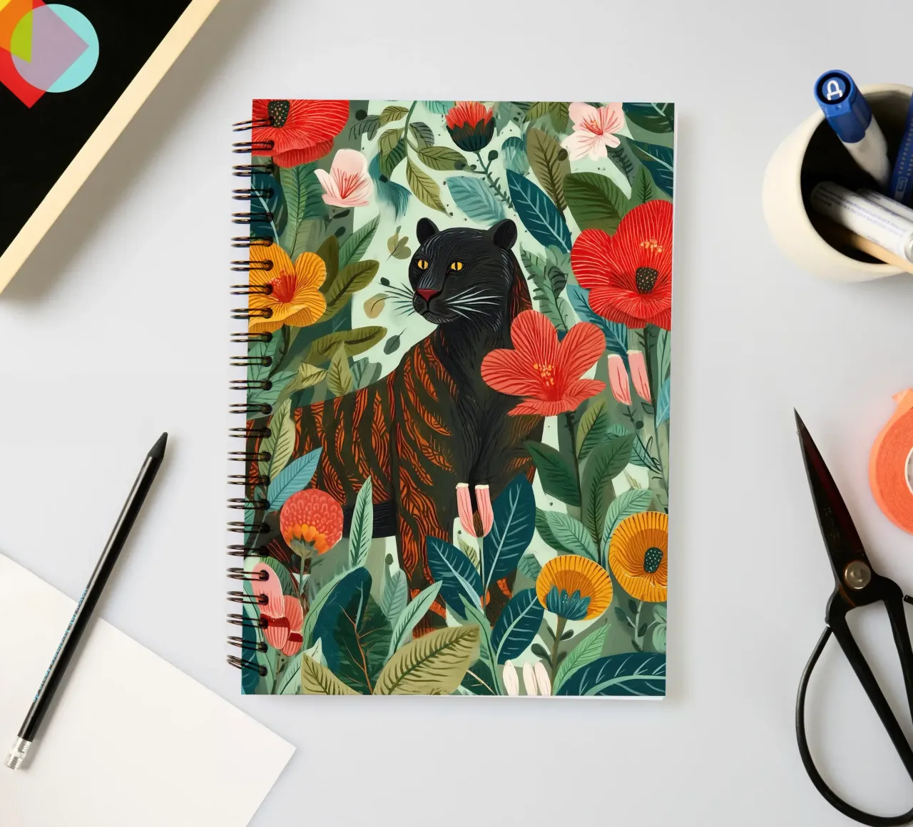 Portrait of a Panther in Bloom I spiral notebook by Luca
