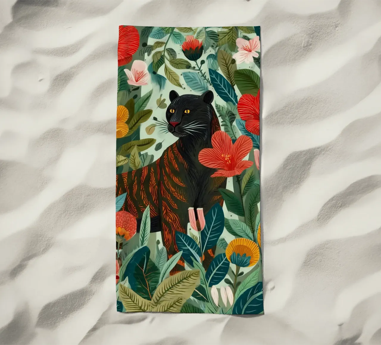 Portrait of a Panther in Bloom I beach towel by Luca