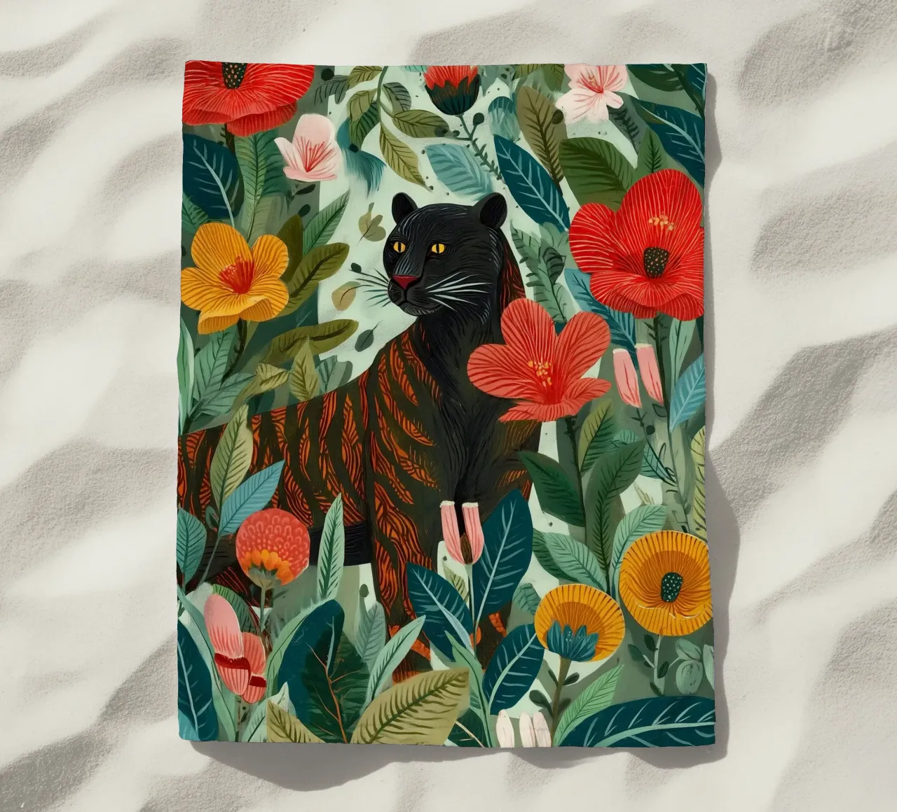 Portrait of a Panther in Bloom I beach towel by Luca