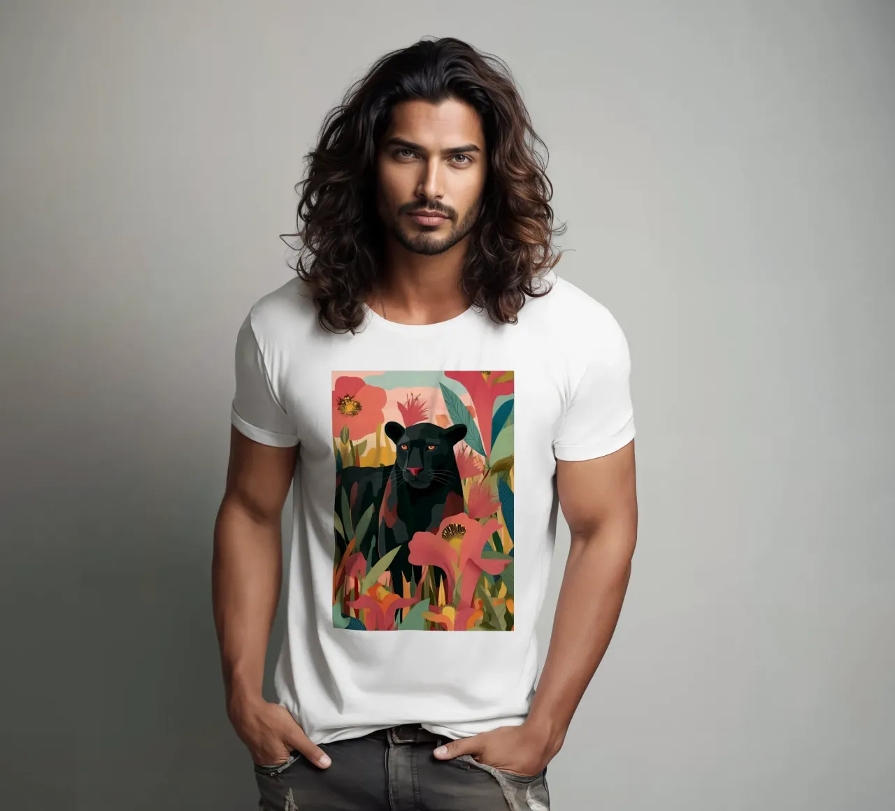 Portrait of a Panther in Bloom II t-shirt da Luca