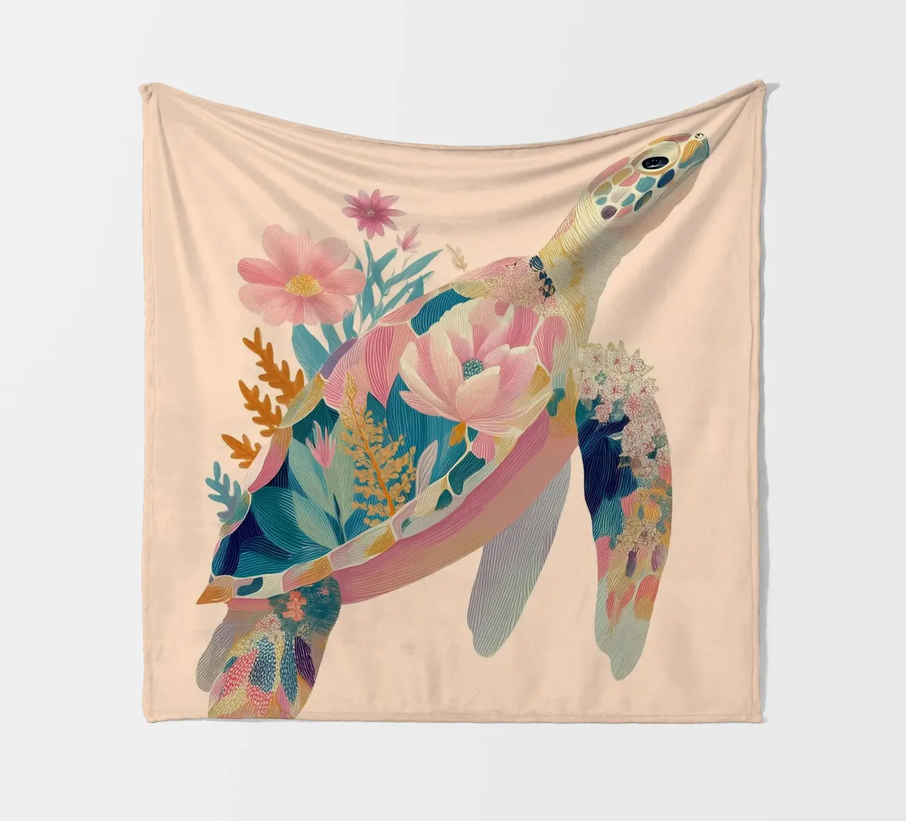 Portrait of a Turtle in Bloom fleecedeken van Luca