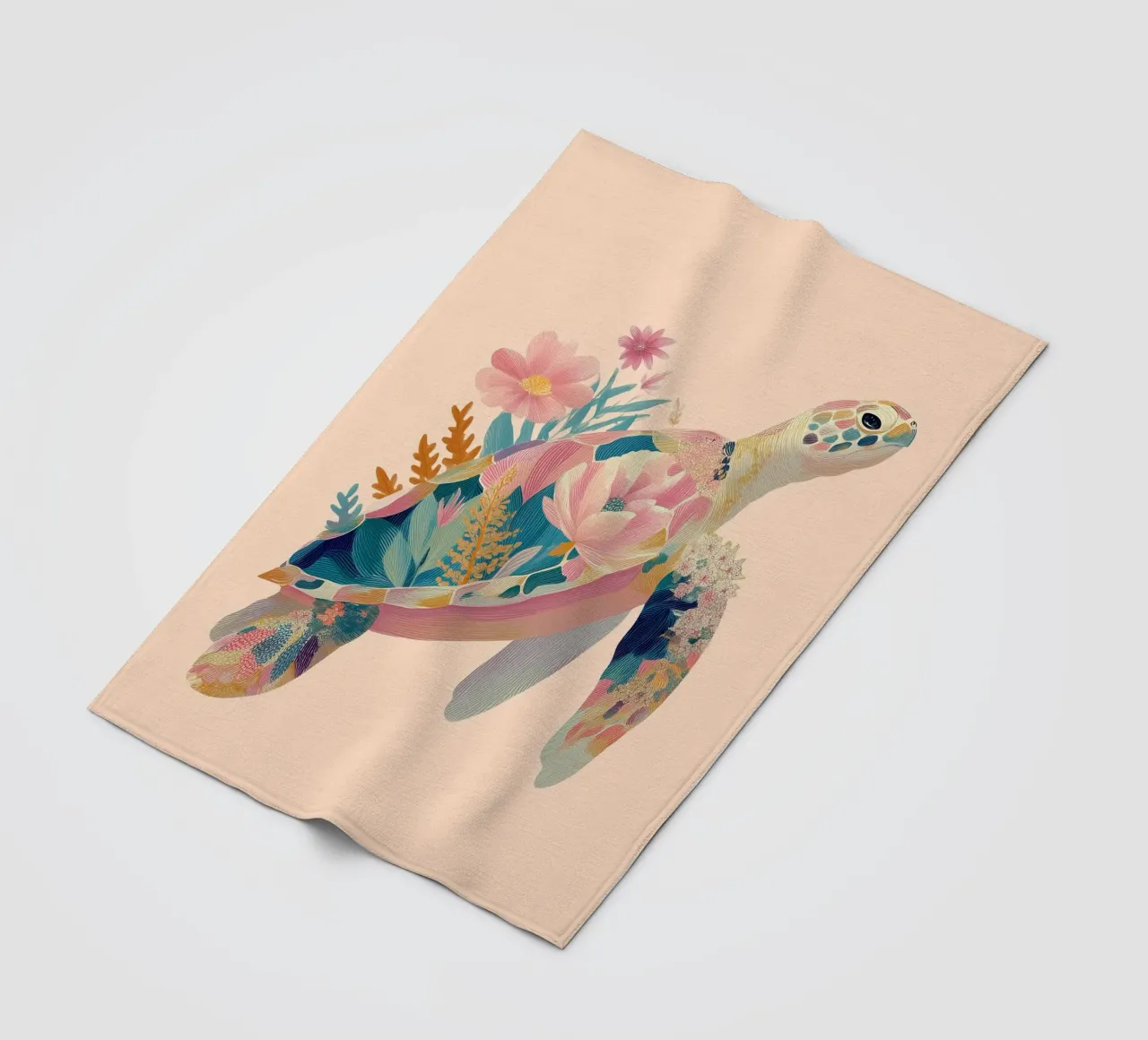 Portrait of a Turtle in Bloom fleecedeken van Luca