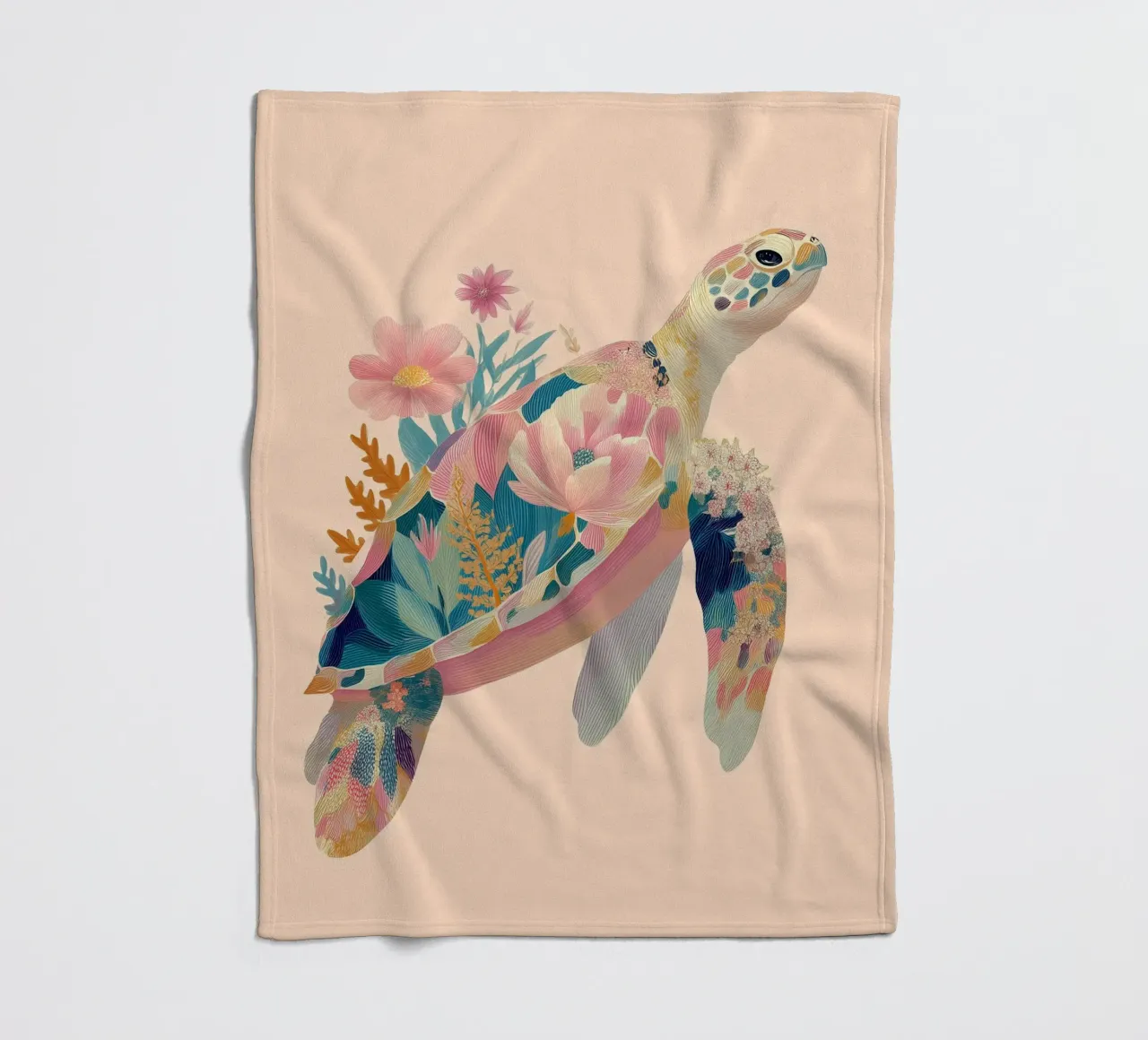 Portrait of a Turtle in Bloom fleecedeken van Luca